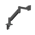 Heavy-duty articulating LCD monitor arm in black, VESA compatible (75x75mm, 100x100mm), supports 2.2-7.7kg, offers full flexibility.