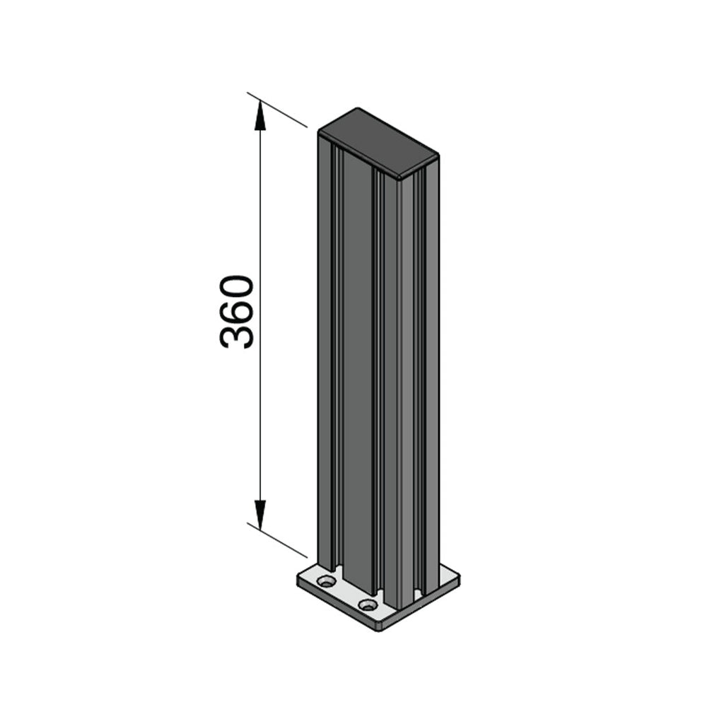HD Series monitor pole, 360mm tall, with a 40x80mm profile, designed for sturdy support and flexible mounting of displays. Presenting the pole only.