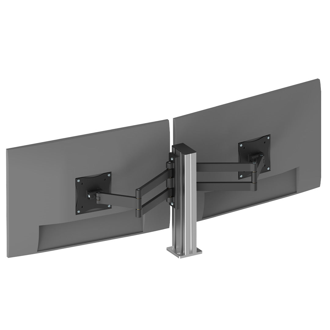 HD Series monitor pole, 360mm tall, with a 40x80mm profile, designed for sturdy support and flexible mounting of displays. Presenting the pole and brackets attached to the monitor.