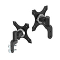 Quick Release Pivot Monitor Bracket for VESA 75x75mm and 100x100mm mounts, supports up to 6kg, with adjustable pivot. Presenting one with fasteners and one without.
